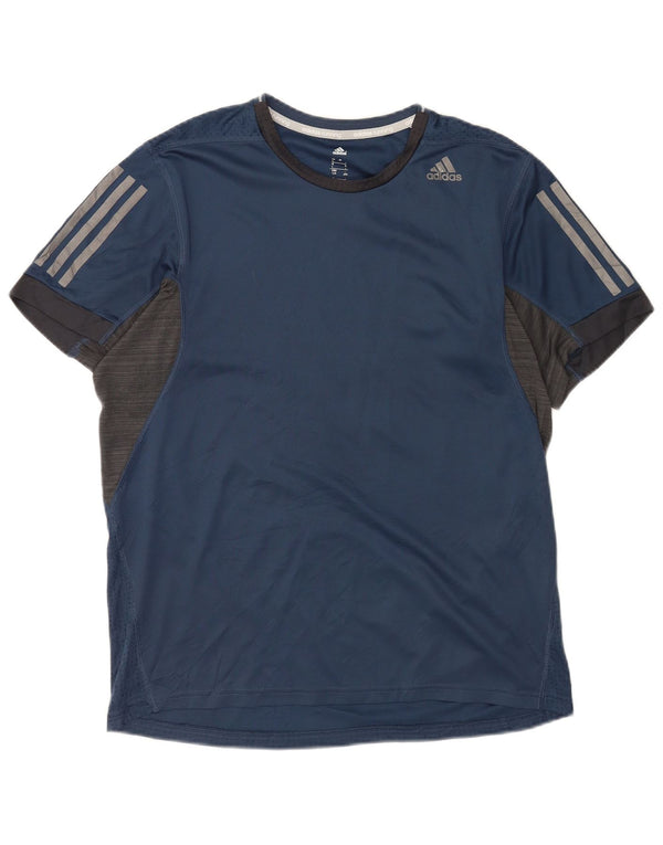 Adidas Mens Climacool T-Shirt Top Large Navy Blue Pinstripe Polyester