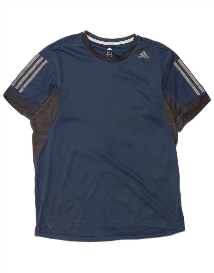 Adidas Mens Climacool T-Shirt Top Large Navy Blue Pinstripe Polyester