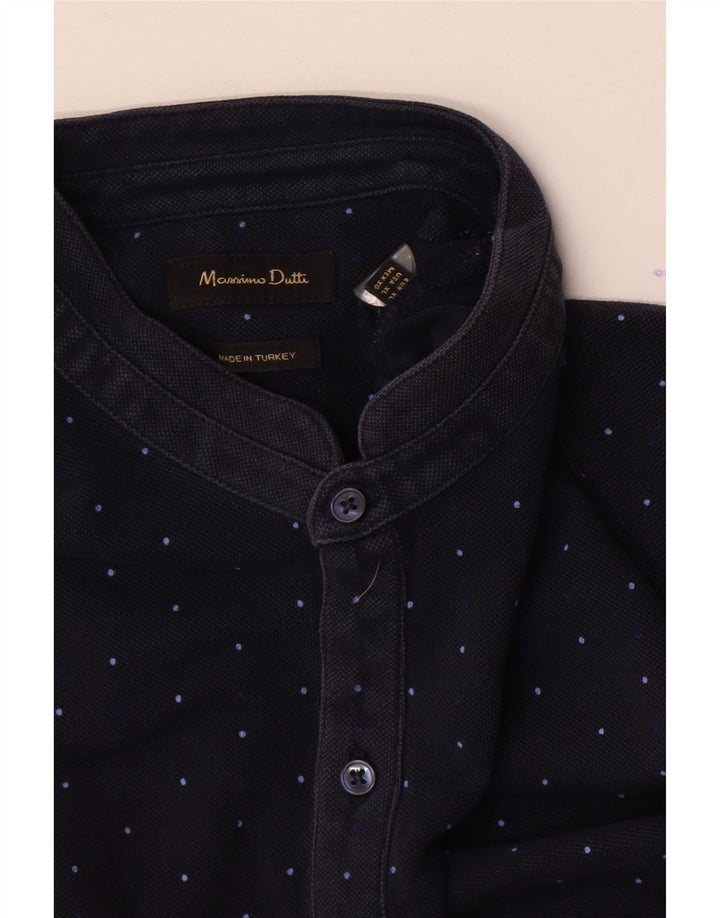 Massimo Dutti Mens Polo Shirt XL Navy Blue Spotted