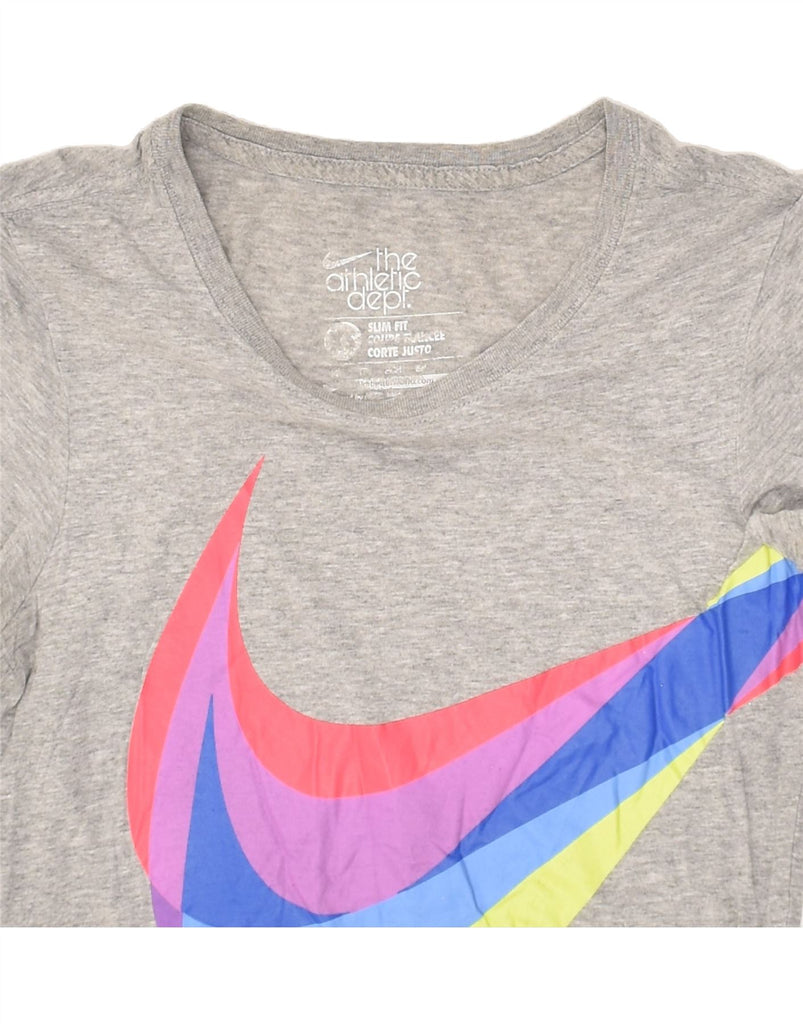 NIKE Womens Slim Fit Graphic T-Shirt Top UK 6 XS Grey Vintage Nike and Second-Hand Nike from Messina Hembry 