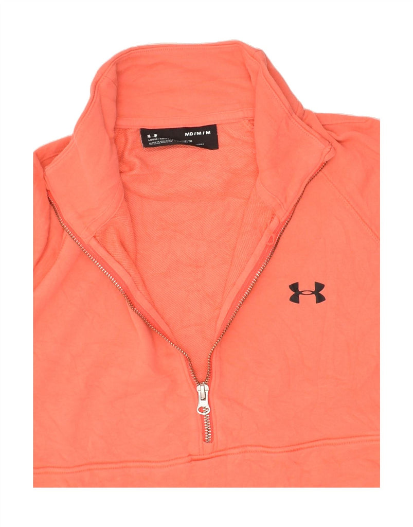 UNDER ARMOUR Womens Zip Neck Sweatshirt Jumper UK 14 Medium Orange Cotton | Vintage Under Armour | Thrift | Second-Hand Under Armour | Used Clothing | Messina Hembry 