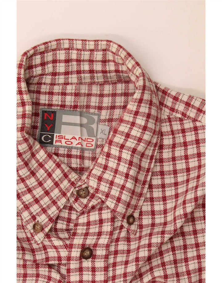 Vintage Mens Flannel Shirt XL Burgundy Check