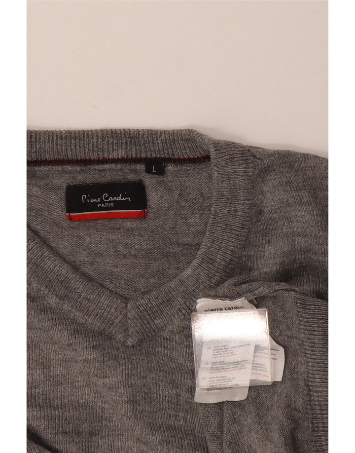 Pierre Cardin Mens V-Neck Jumper Sweater Large Grey Acrylic