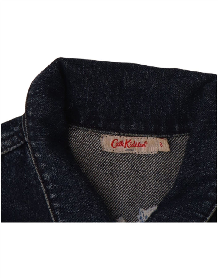 Cath Kidston Womens Denim Jacket UK 8 Small Navy Blue Floral Cotton