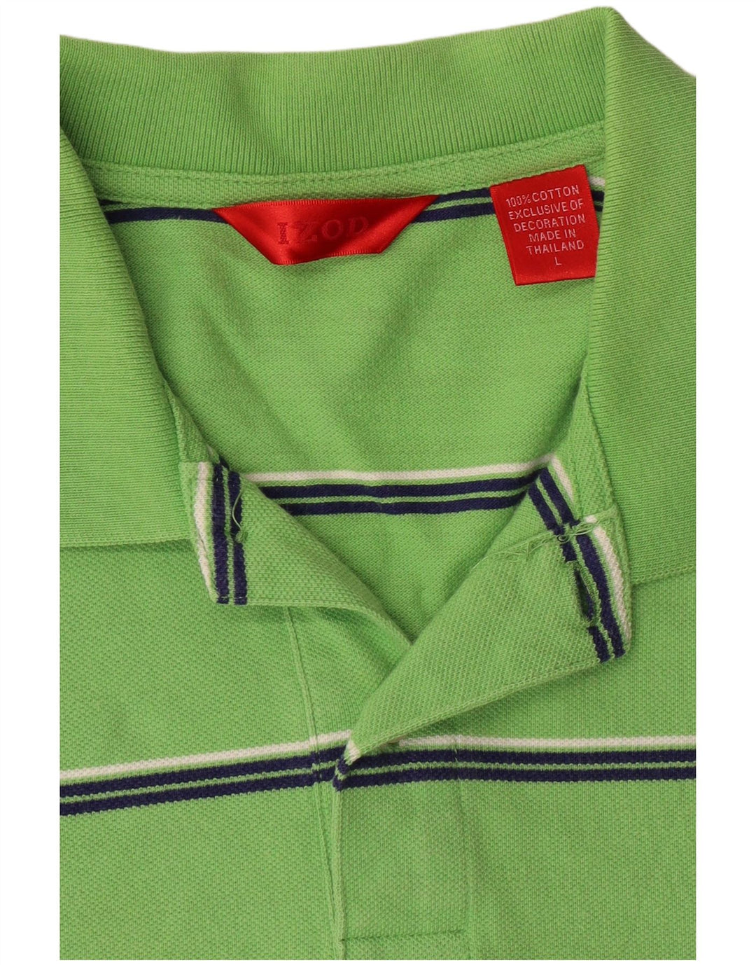 Izod Mens Polo Shirt Large Green Striped Cotton