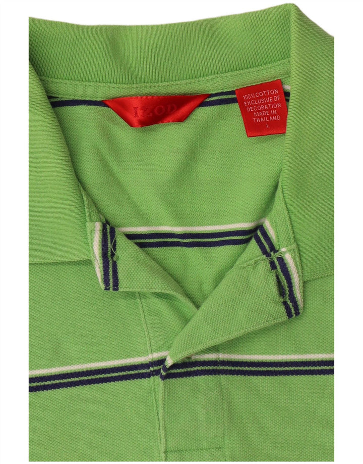 Izod Mens Polo Shirt Large Green Striped Cotton