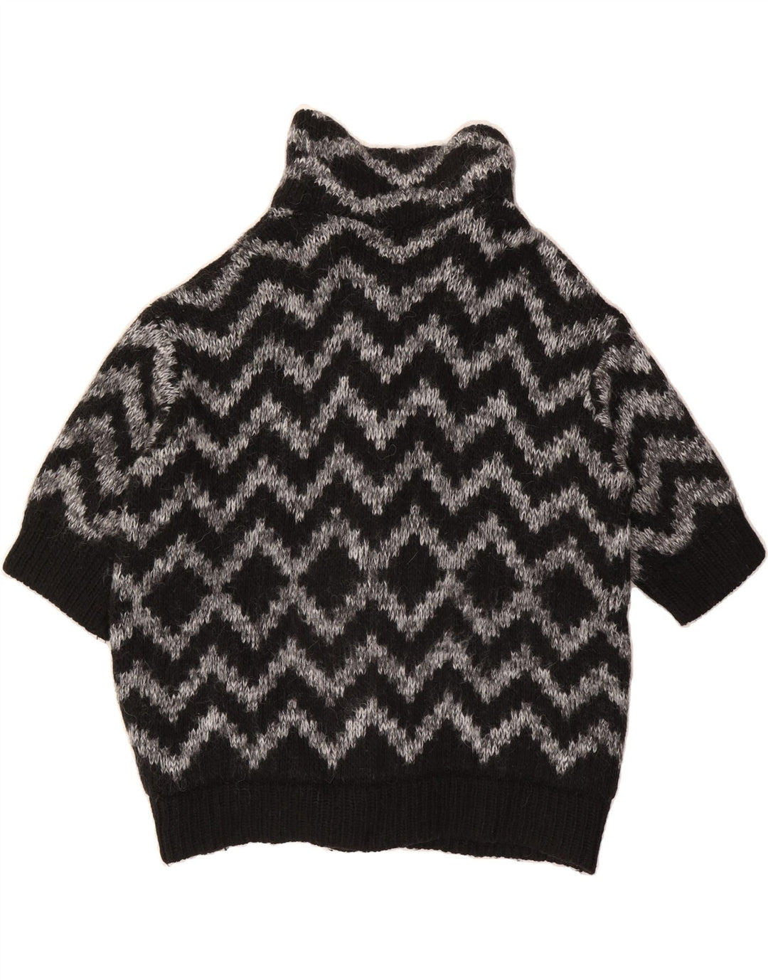 BENETTON Womens 1/2 Sleeve Cardigan Sweater One Size Black Geometric Vintage Benetton and Second-Hand Benetton from Messina Hembry 