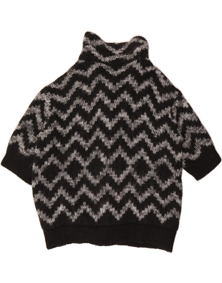 BENETTON Womens 1/2 Sleeve Cardigan Sweater One Size Black Geometric Vintage Benetton and Second-Hand Benetton from Messina Hembry 