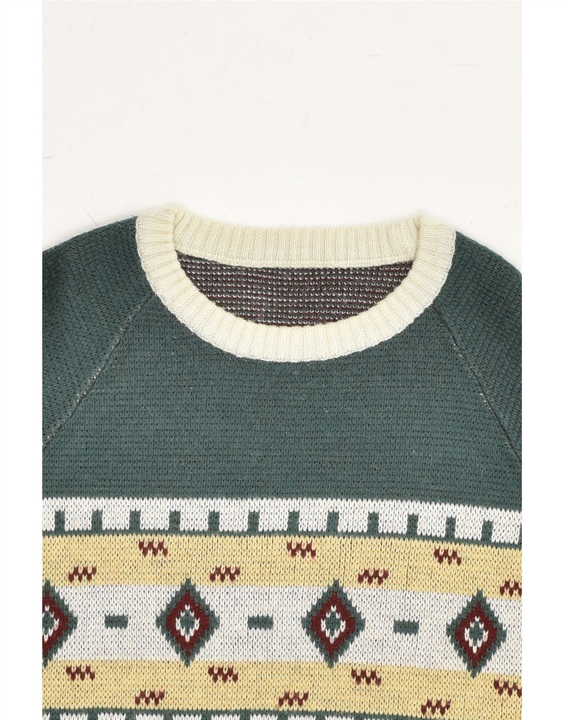 VINTAGE Womens Crew Neck Jumper Sweater UK 14 Medium Green Geometric Wool | Vintage Vintage | Thrift | Second-Hand Vintage | Used Clothing | Messina Hembry 