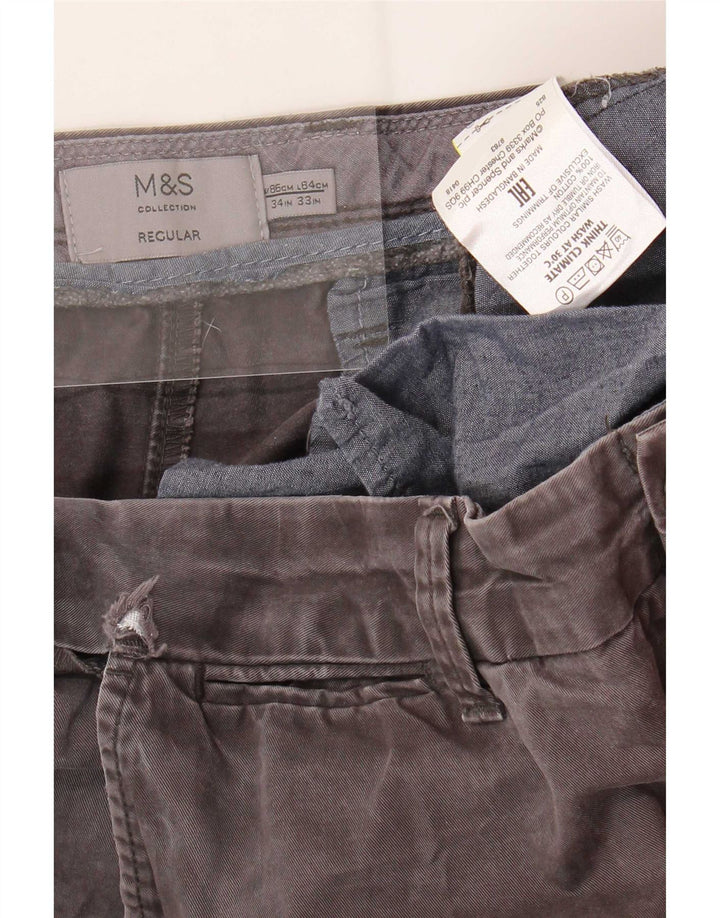 Marks & Spencer Mens Regular Chino Trousers W34 L33 Grey Cotton