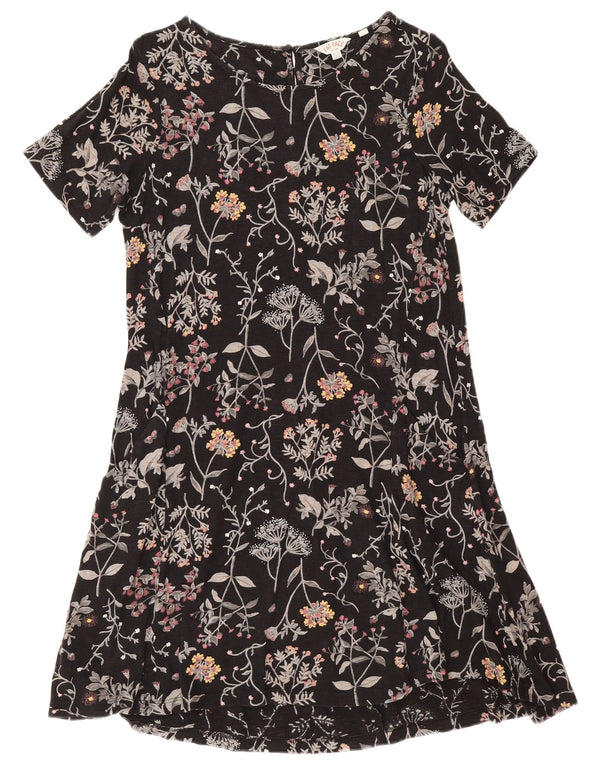 Fat Face Womens A-Line Dress UK 8 Small Black Floral Cotton