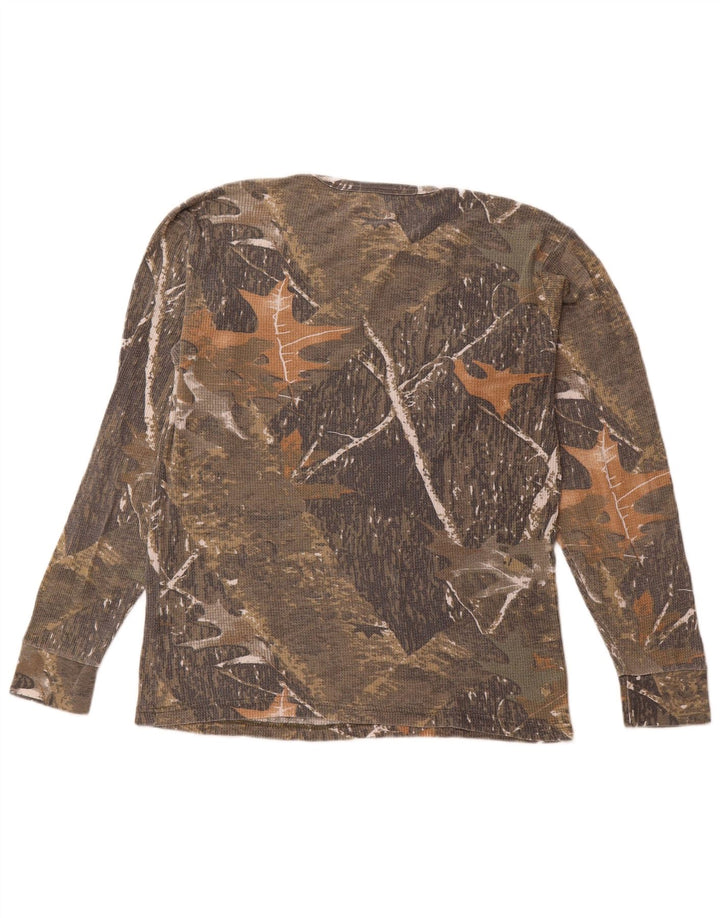 VINTAGE Mens Top Long Sleeve Large Beige Camouflage Cotton