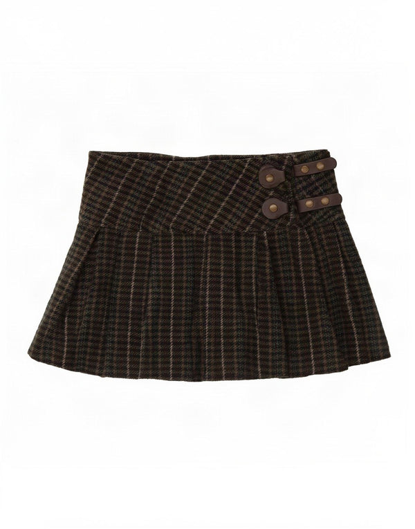 PEPE Jeans Womens Pleated Mini Skirt Small W30 Khaki Houndstooth Polyester