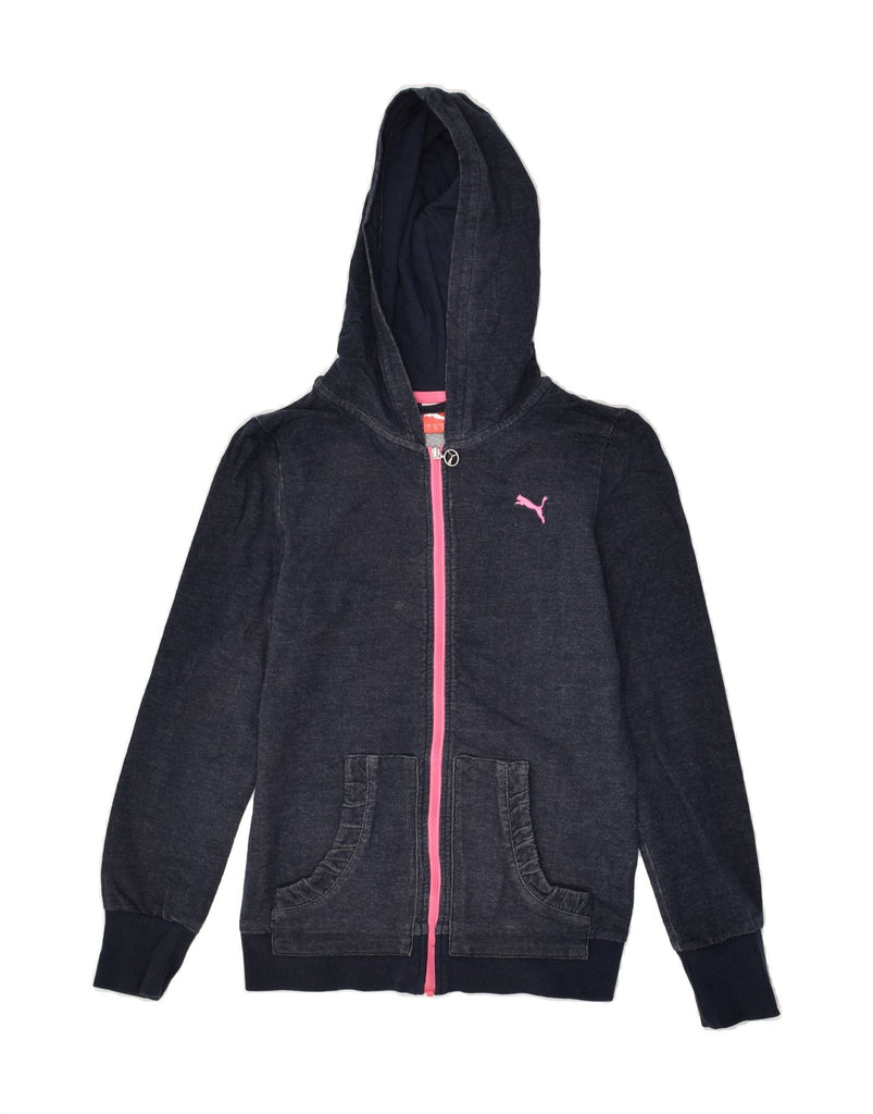 PUMA Girls Zip Hoodie Sweater 11-12 Years Large Navy Blue Cotton | Vintage Puma | Thrift | Second-Hand Puma | Used Clothing | Messina Hembry 