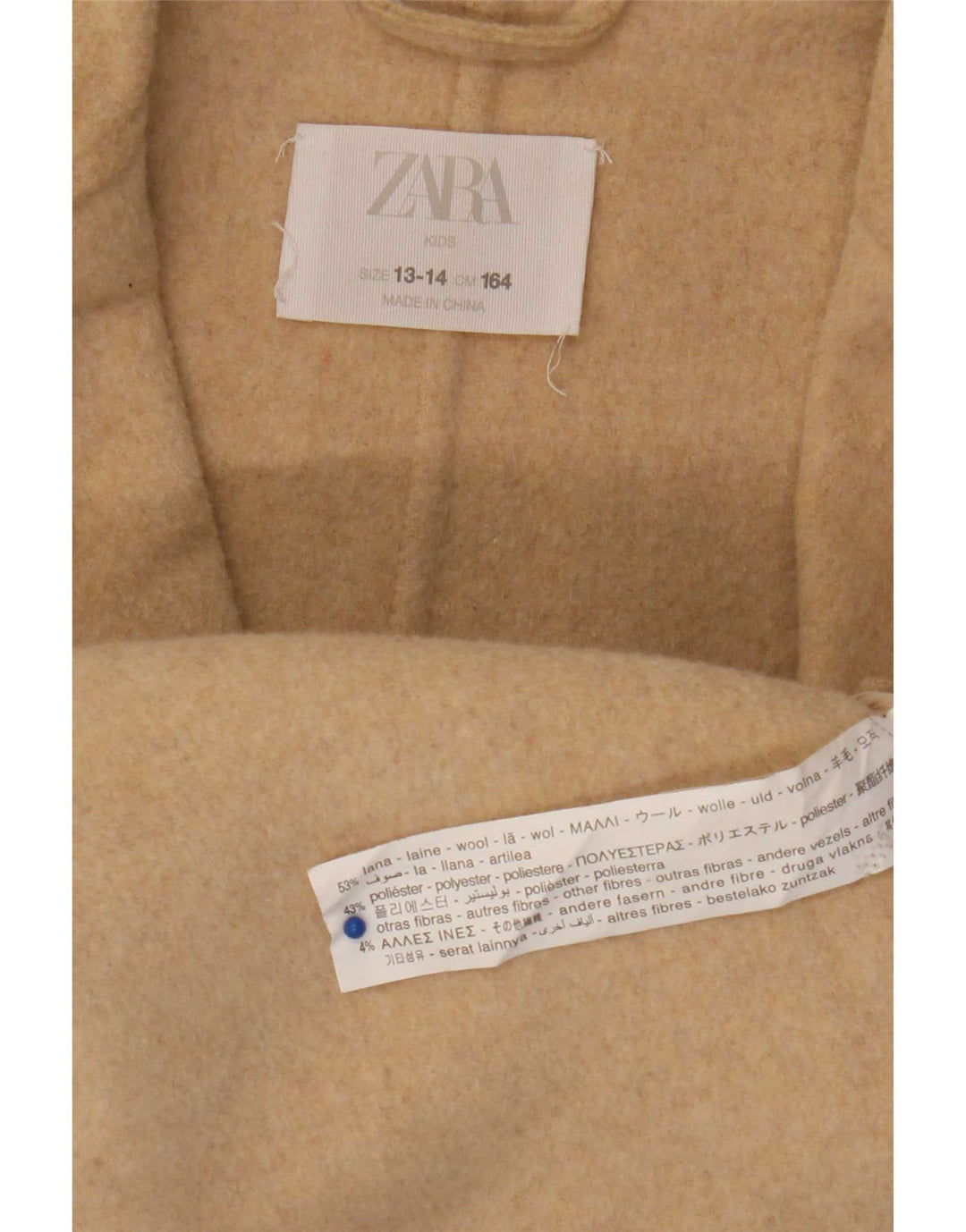 Zara Girls Double Breasted Coat 13-14 Years Beige Wool