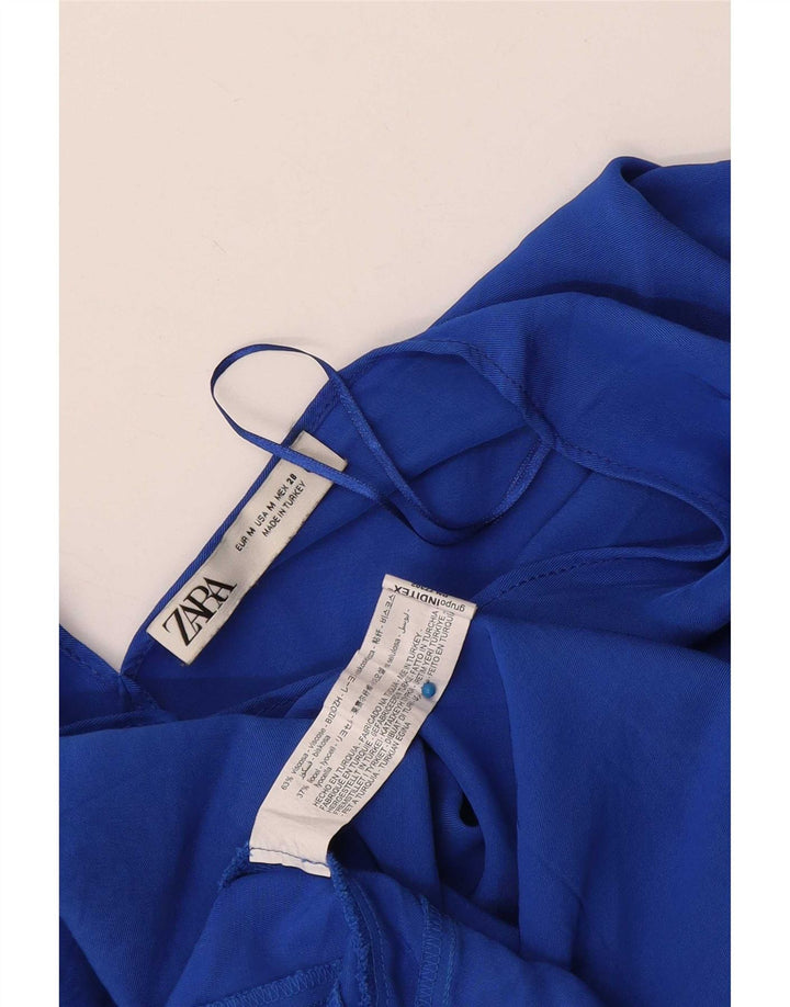 Zara Womens Oversized Crop Blouse Top UK 14 Medium Blue Viscose