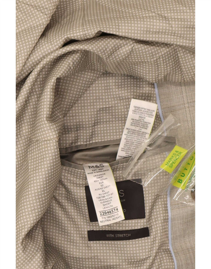 Marks & Spencer Mens Tailored 2 Button Blazer Jacket UK 42 Large Grey Check