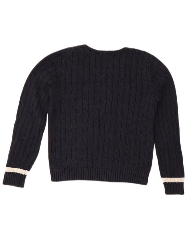 CHAPS Womens Crop V-Neck Jumper Sweater UK 10 Small Navy Blue Cotton