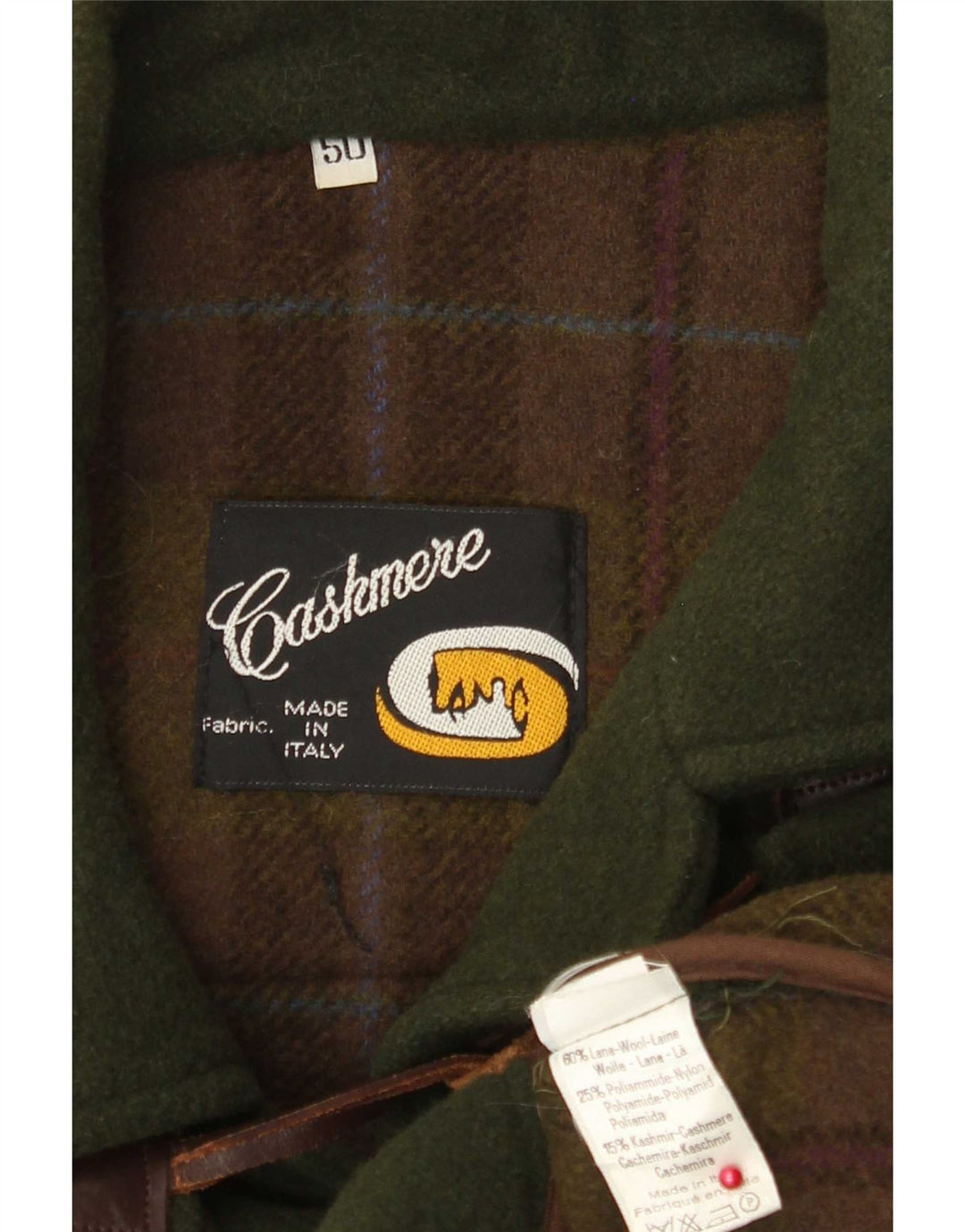 Vintage Mens Hooded Duffle Coat IT 50 Large Green Wool