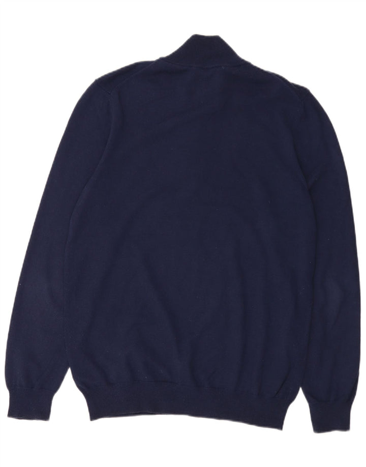 Lyle & Scott Mens Zip Neck Jumper Sweater Medium Navy Blue Cotton