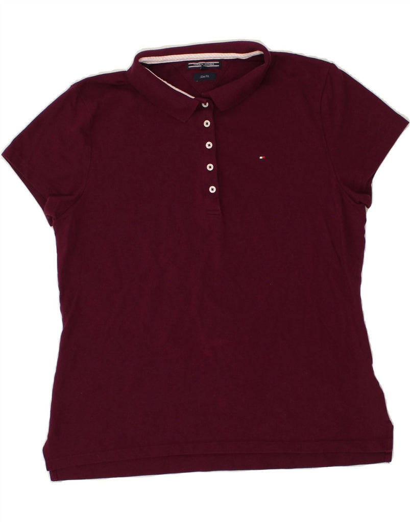 TOMMY HILFIGER Womens Slim Fit Polo Shirt UK 20 2XL Maroon Cotton | Vintage Tommy Hilfiger | Thrift | Second-Hand Tommy Hilfiger | Used Clothing | Messina Hembry 