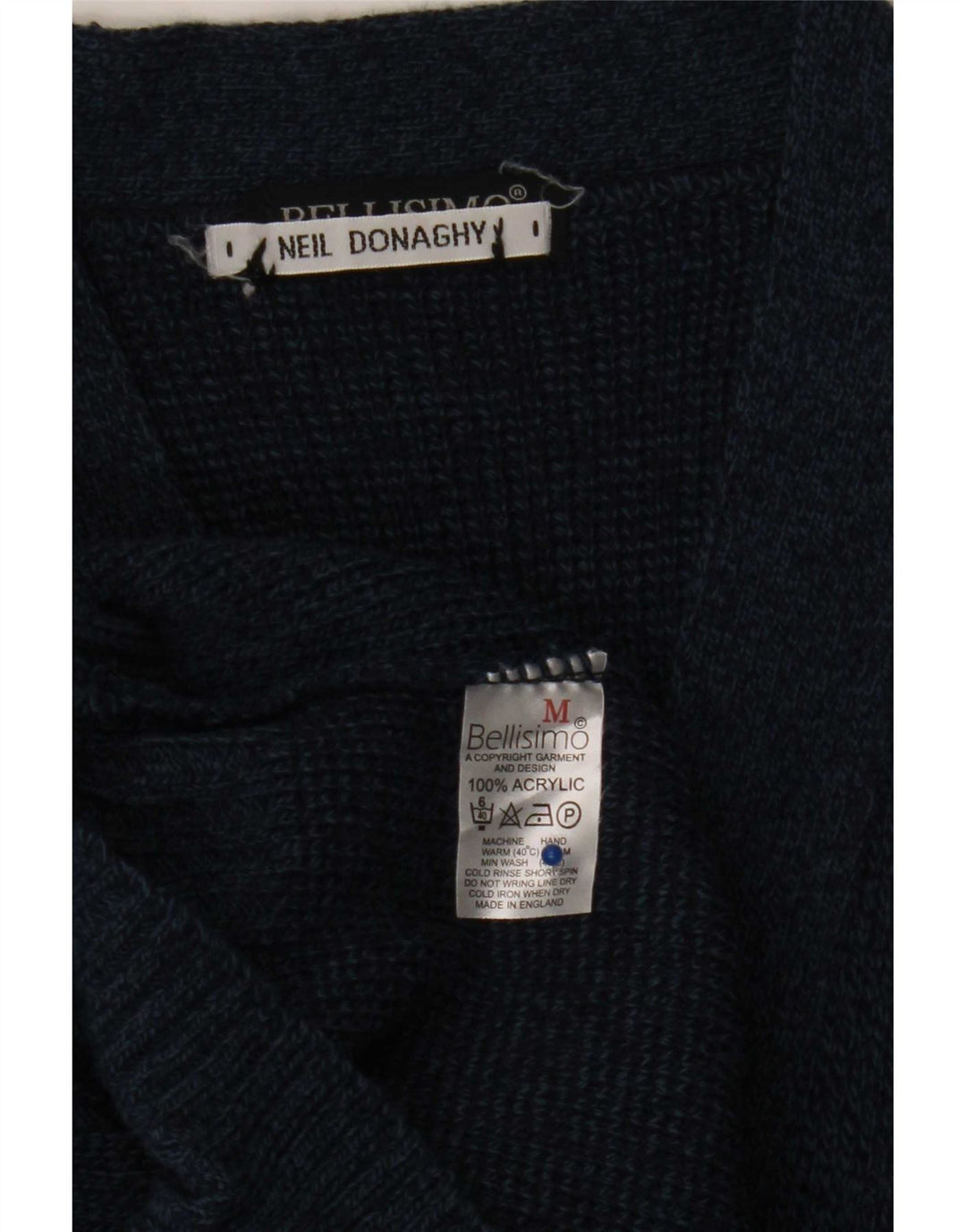 BELLISIMO Mens Cardigan Sweater Medium Navy Blue Acrylic