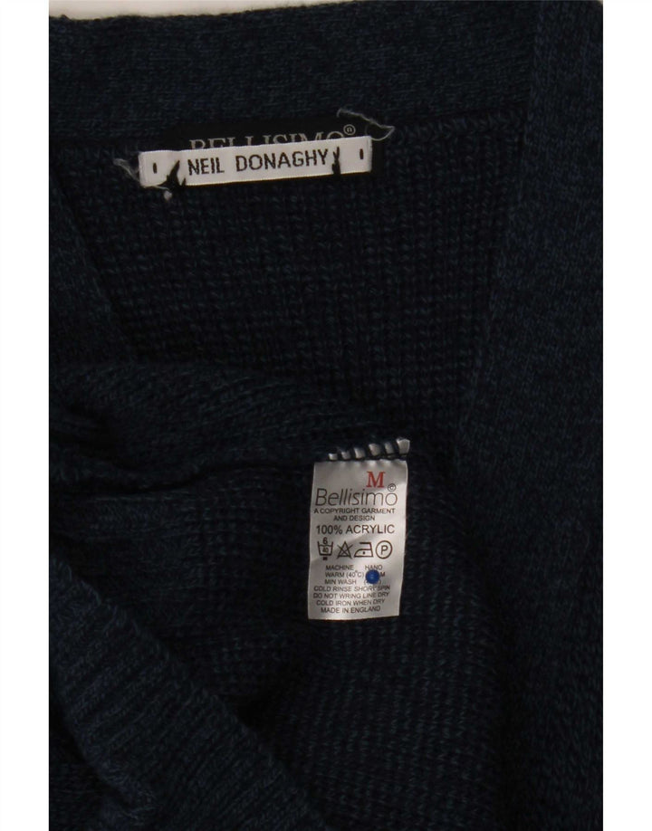 BELLISIMO Mens Cardigan Sweater Medium Navy Blue Acrylic