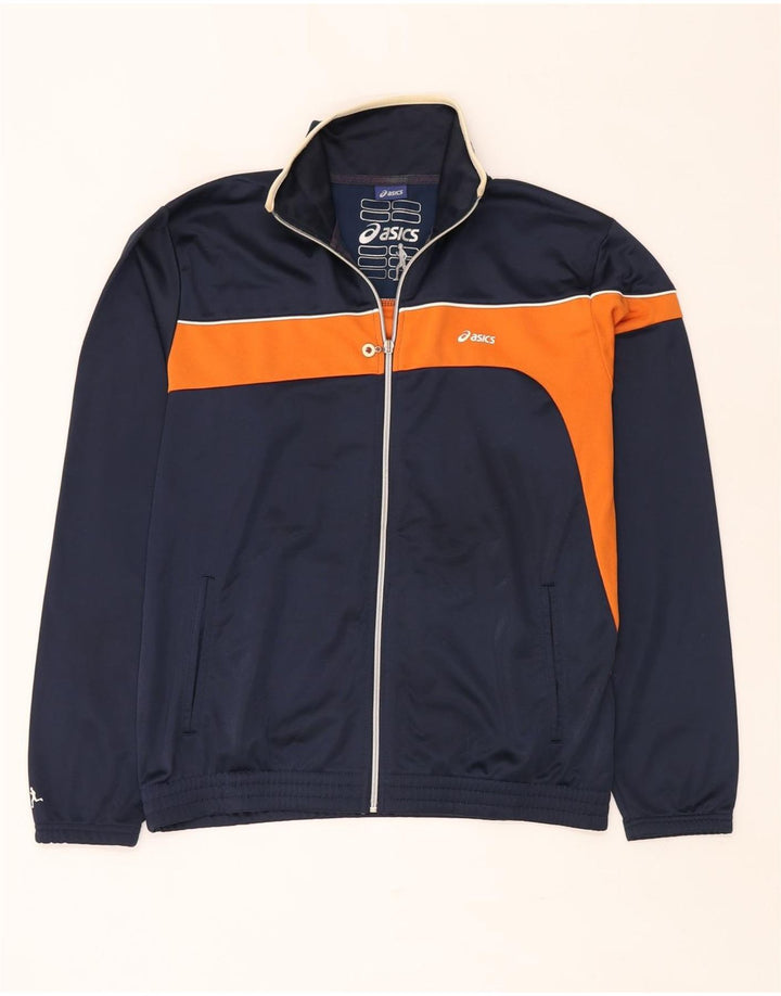 ASICS Mens Tracksuit Top Jacket Medium Navy Blue Colourblock Polyester