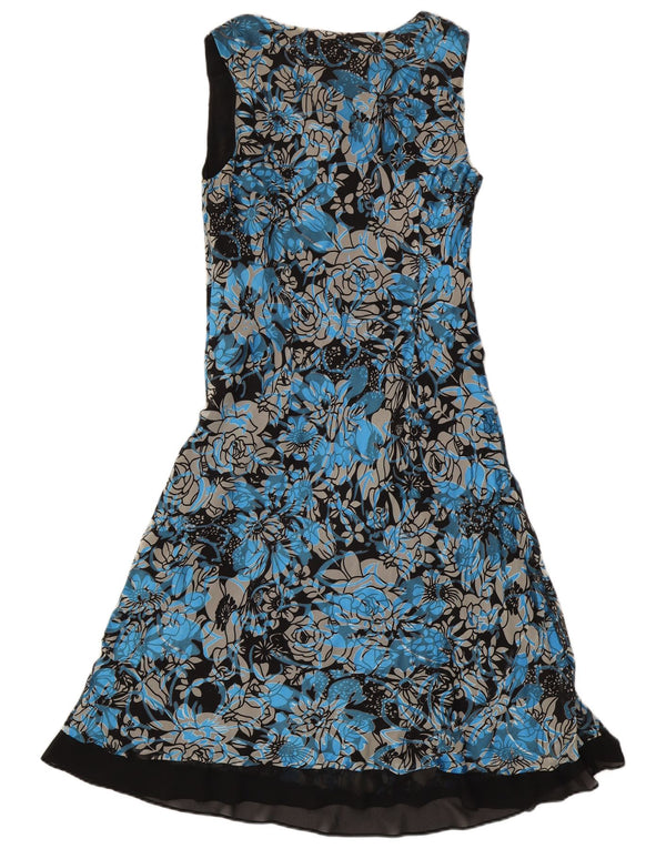 Jacques Vert Womens Sleeveless A-Line Dress UK 14 Large Blue Floral Viscose