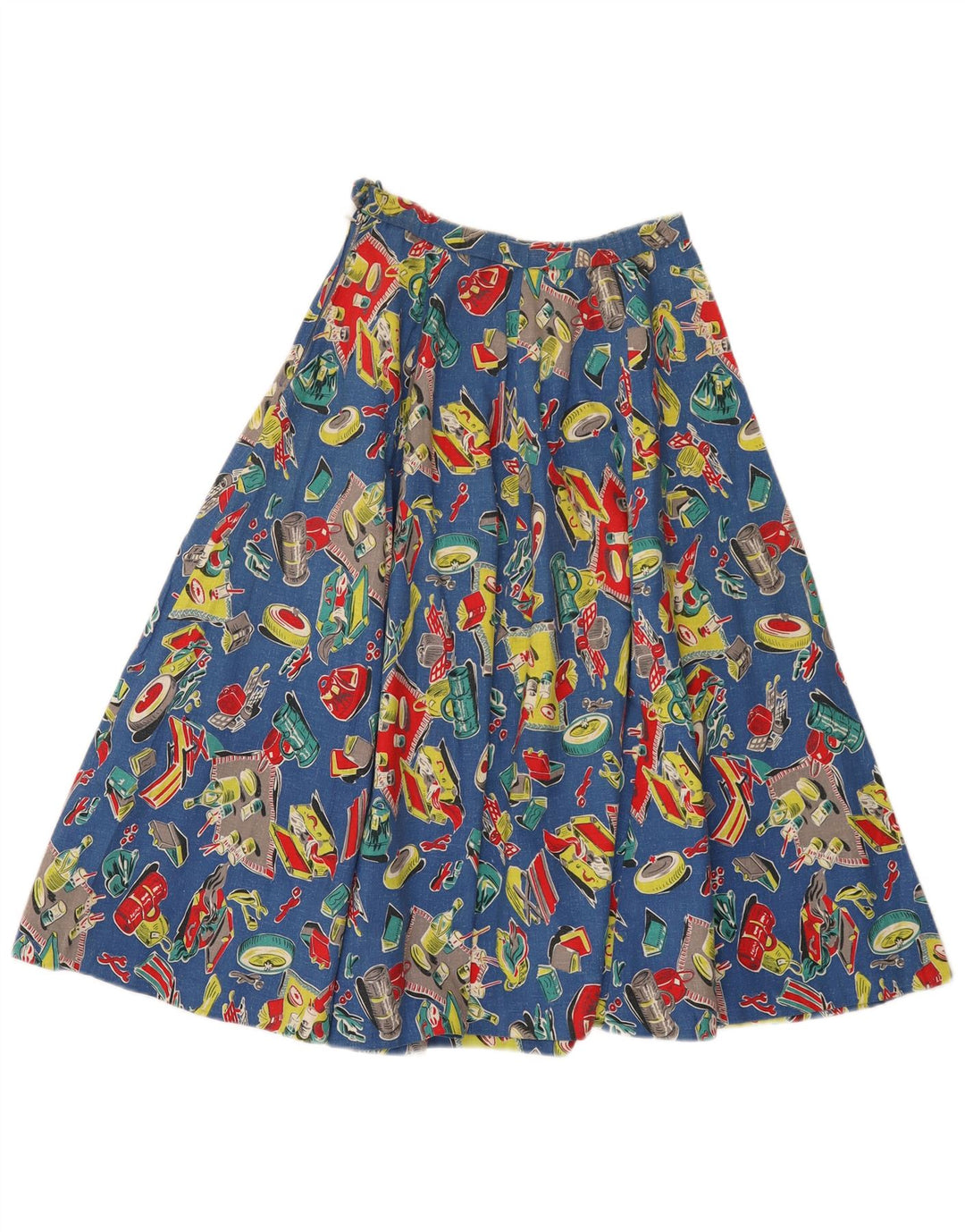 Vintage Womens Abstract Pattern Pleated Flared Skirt W24 XS Blue