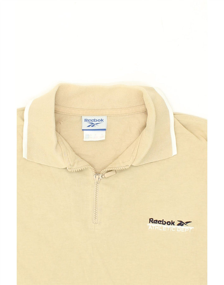 REEBOK Mens Graphic Polo Shirt Small Beige Cotton Vintage Reebok and Second-Hand Reebok from Messina Hembry 