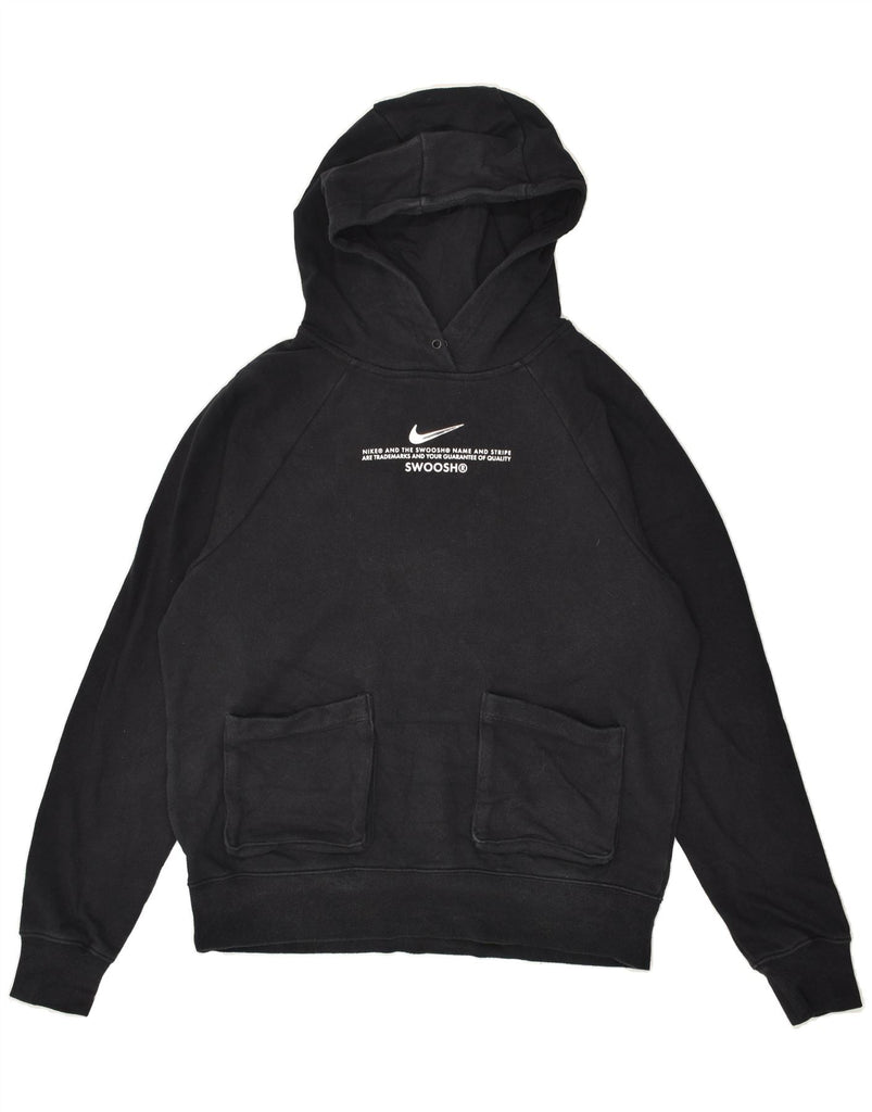 NIKE Womens Swoosh Loose Fit Hoodie Jumper UK 10 Small Black Cotton | Vintage Nike | Thrift | Second-Hand Nike | Used Clothing | Messina Hembry 