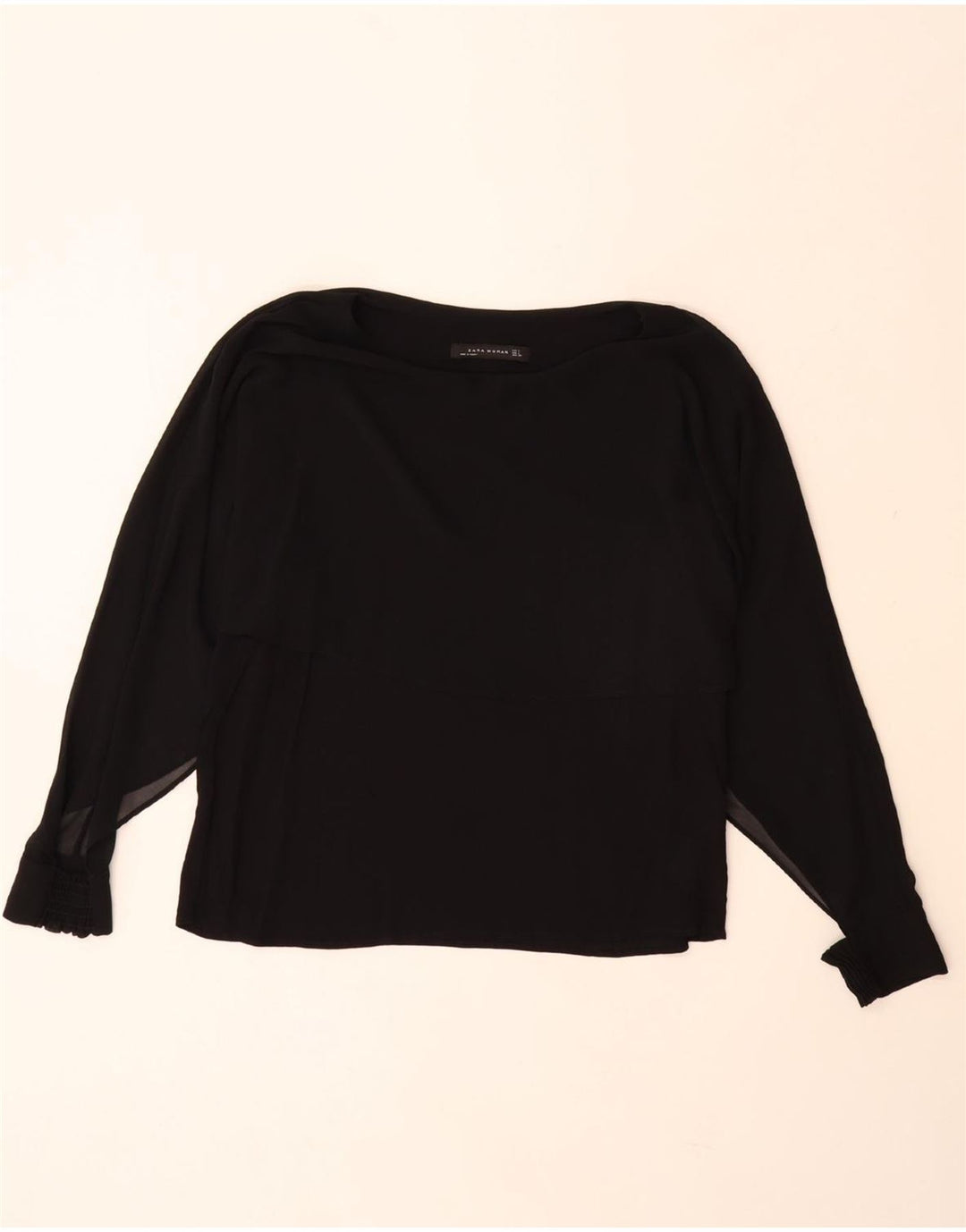ZARA Womens Long Sleeve Blouse Top UK 14 Large Black Polyester