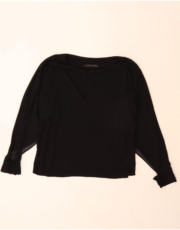 ZARA Womens Long Sleeve Blouse Top UK 14 Large Black Polyester