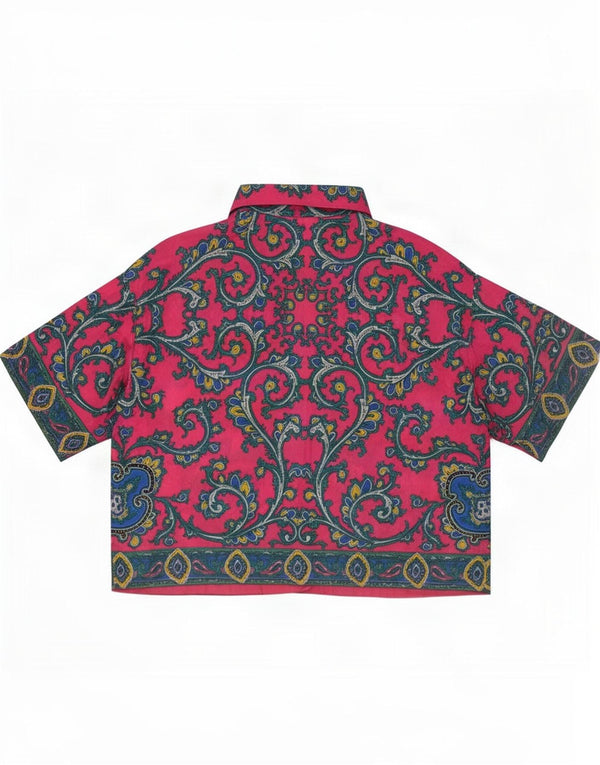 Vintage Womens Crop Short Sleeve Shirt Blouse UK 10 Small Pink Paisley