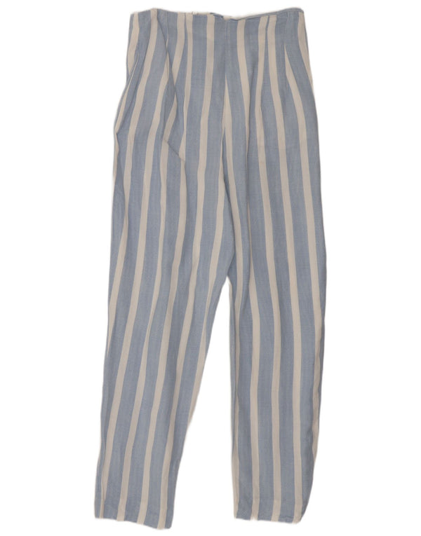 Zara Womens High Waist Slim Fit Cropped Trousers XS W24 L26 Blue Striped