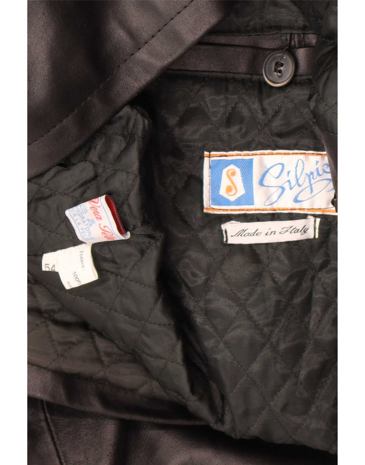 Vintage Mens Leather Jacket IT 54 2XL Black Leather