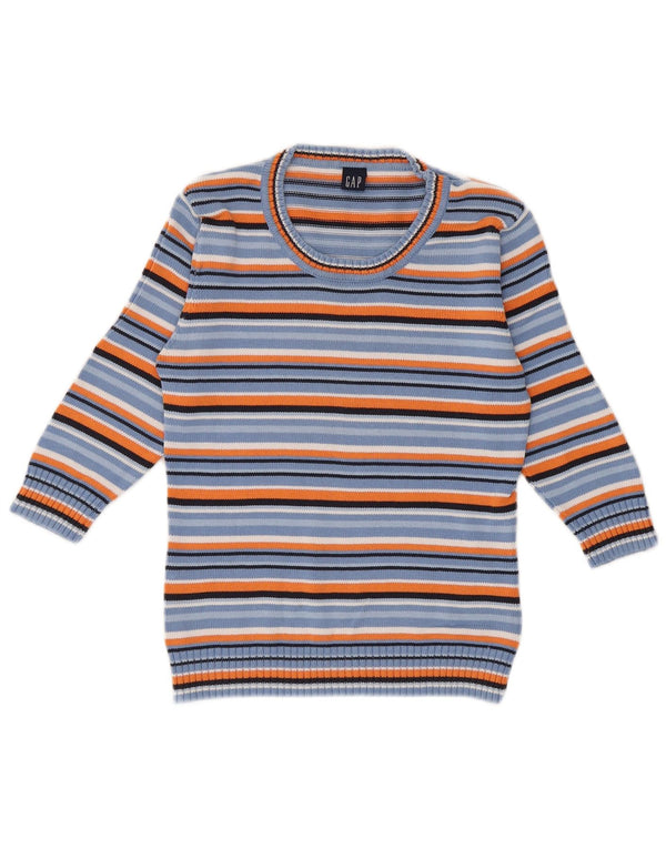 Gap Womens 3/4 Sleeve Boat Neck Jumper Sweater UK 6 XS Blue Striped Cotton