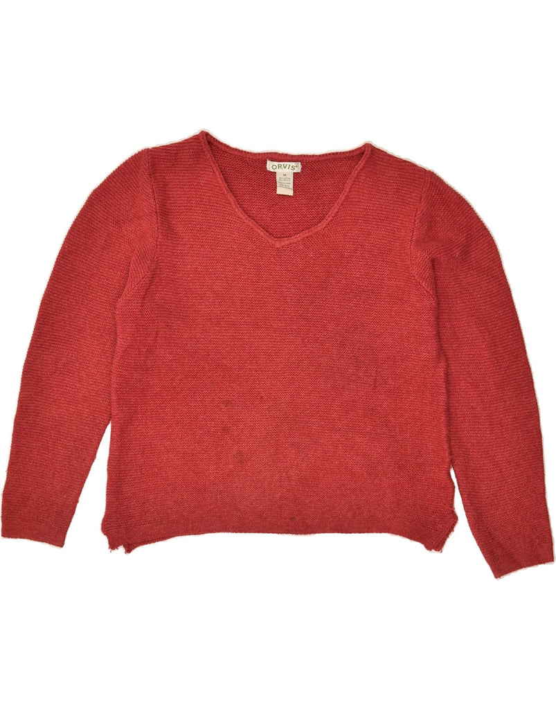 OASIS Womens V-Neck Jumper Sweater UK 14 Medium Red Cotton | Vintage Oasis | Thrift | Second-Hand Oasis | Used Clothing | Messina Hembry 