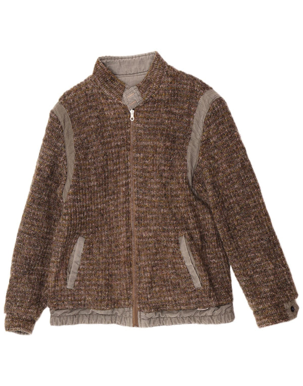 Vintage Mens Knit Reversible Bomber Jacket IT 46 Small Brown Wool