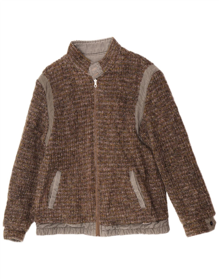 Vintage Mens Knit Reversible Bomber Jacket IT 46 Small Brown Wool