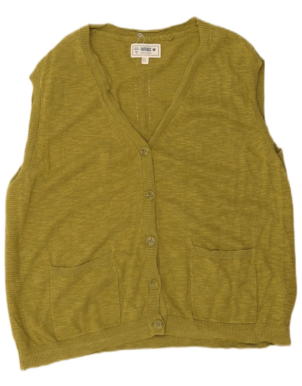 Fat Face Womens Sleeveless Cardigan Sweater UK 14 Large Khaki Flecked