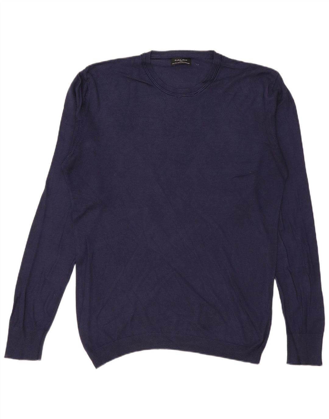 Zara Mens Crew Neck Jumper Sweater Large Navy Blue