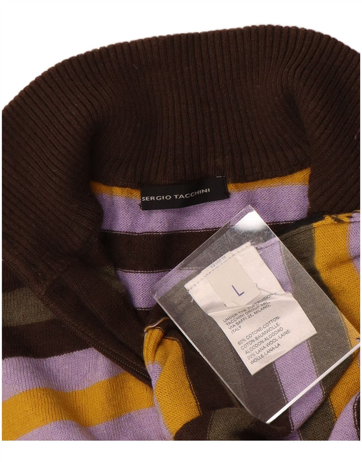 Sergio Tacchini Mens Zip Neck Jumper Sweater Large Multicoloured Striped