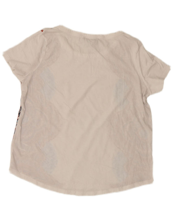 Marks & Spencer Womens Graphic T-Shirt Top UK 14 Large White Floral Cotton