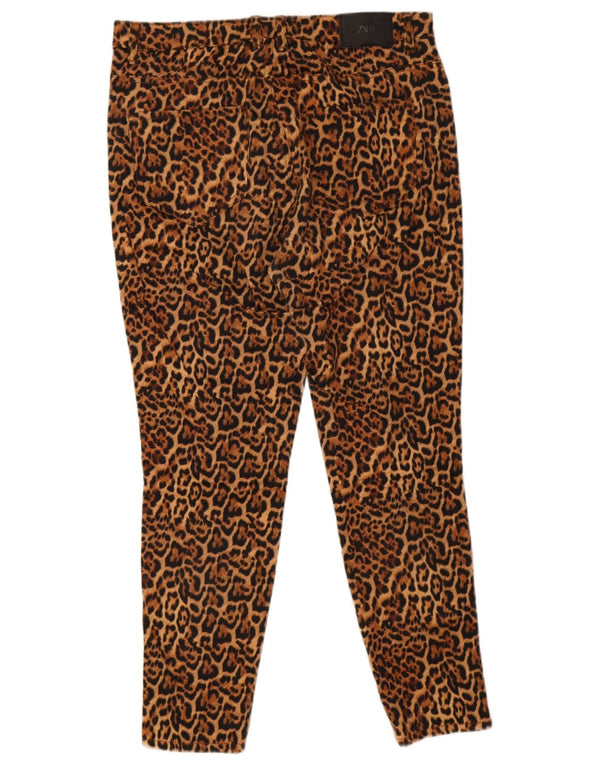 Zara Womens Skinny Casual Trousers EU 42 Large W32 L27 Brown Animal Print