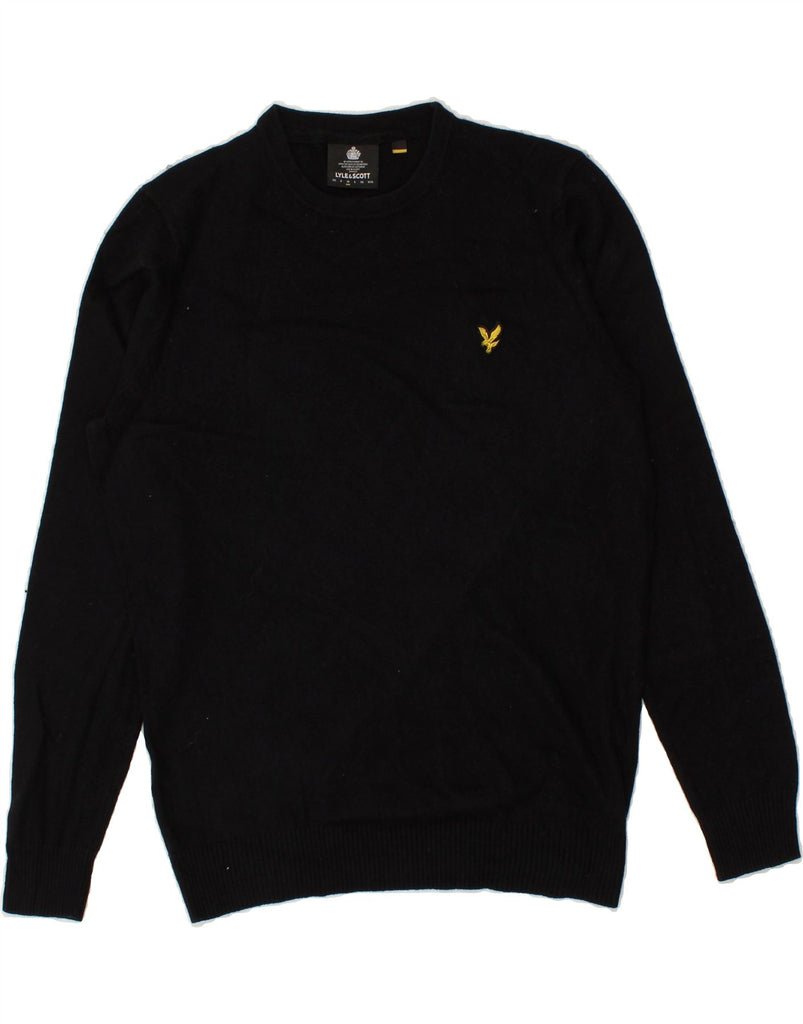 LYLE & SCOTT Mens Boat Neck Jumper Sweater Medium Black Cotton | Vintage Lyle & Scott | Thrift | Second-Hand Lyle & Scott | Used Clothing | Messina Hembry 