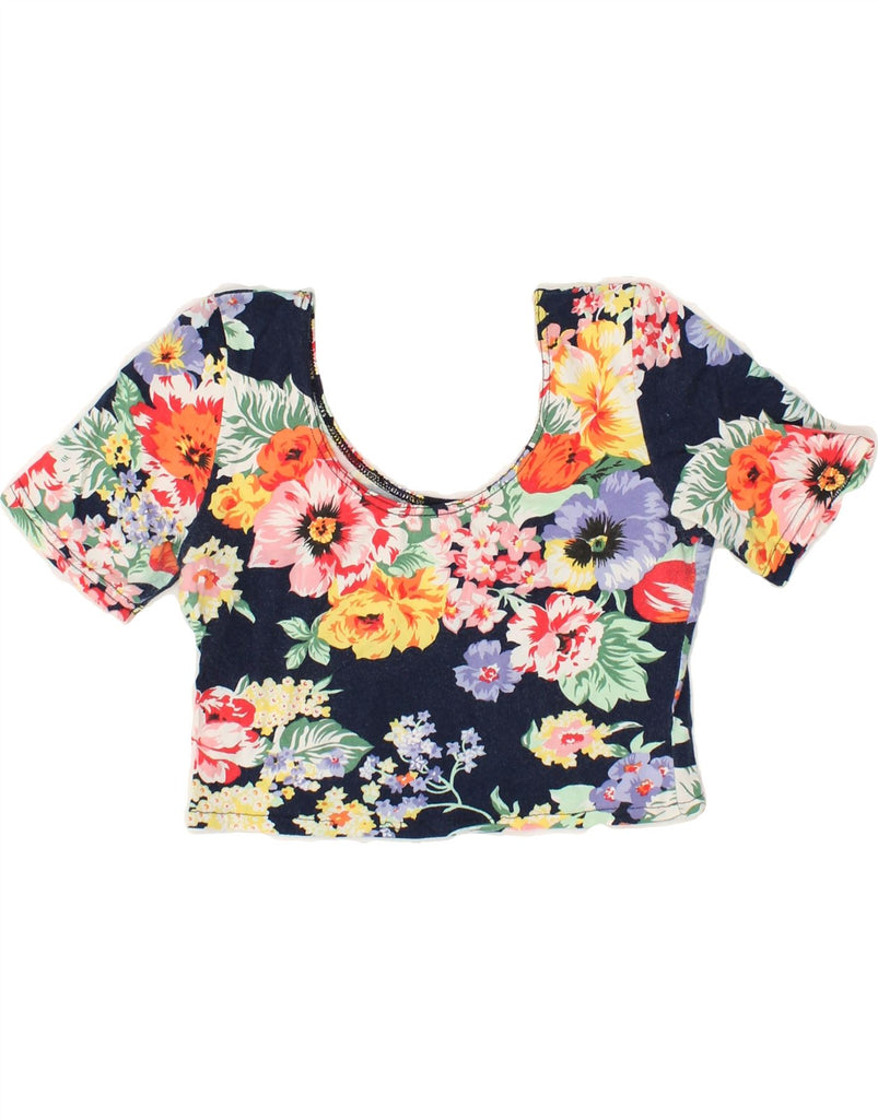 VINTAGE Womens Crop Top UK 2 2XS Navy Blue Floral | Vintage Vintage | Thrift | Second-Hand Vintage | Used Clothing | Messina Hembry 