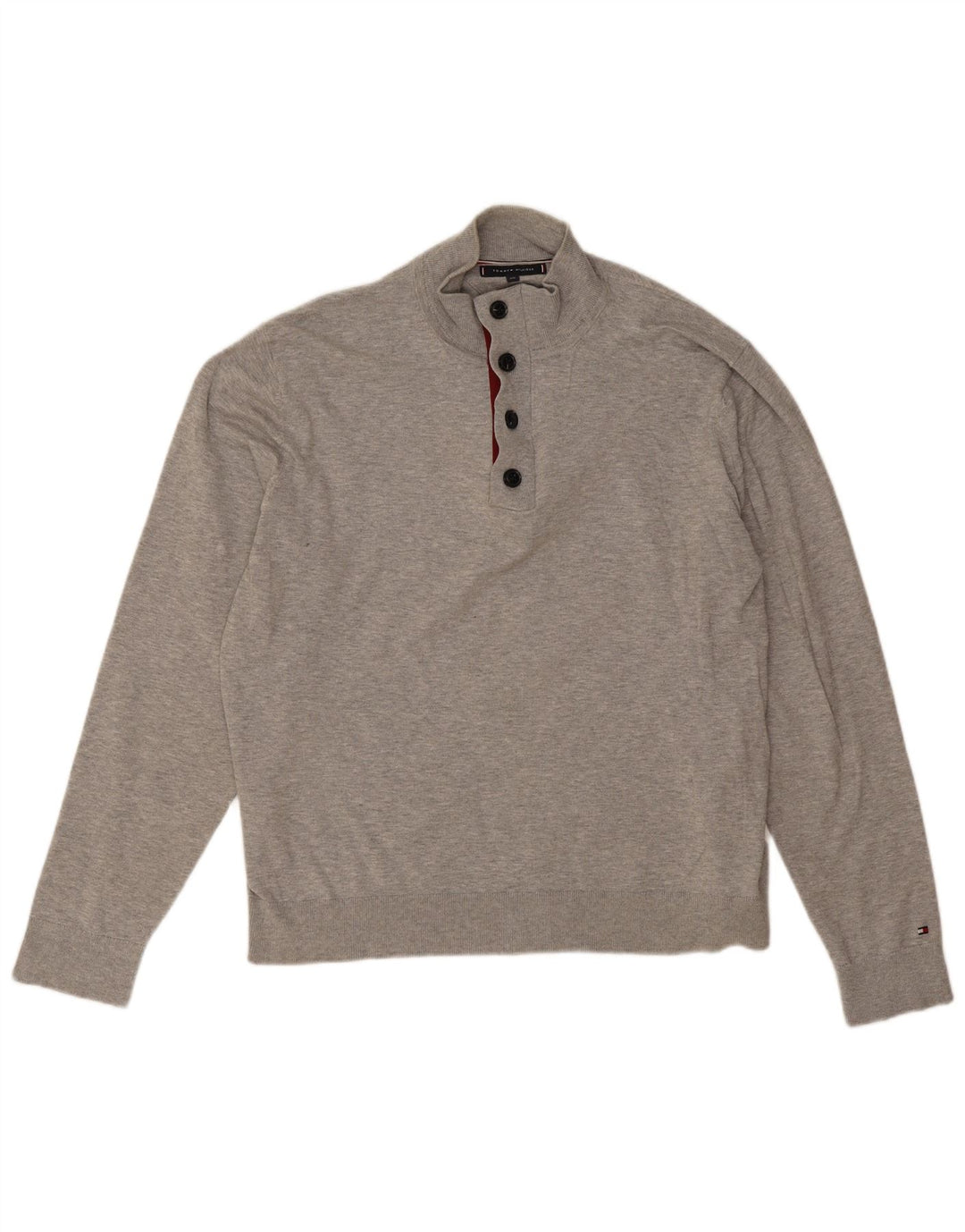 Tommy Hilfiger Mens Button Neck Jumper Sweater 2XL Grey Cotton