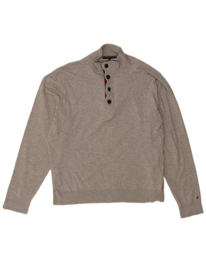 Tommy Hilfiger Mens Button Neck Jumper Sweater 2XL Grey Cotton